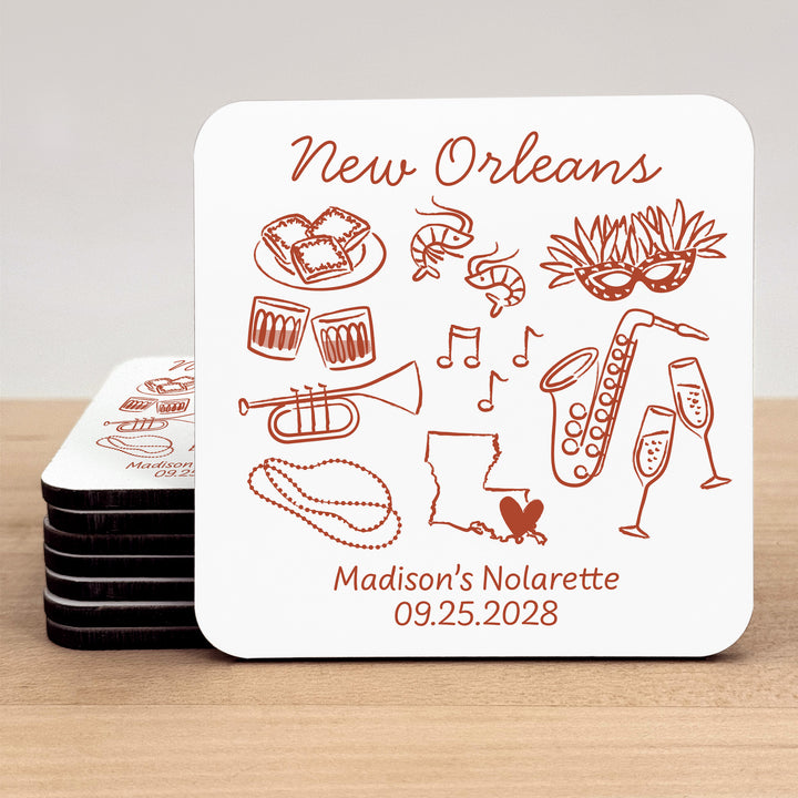 Custom Wedding Coasters, Girls Trip, New Orleans Bachelorette Coasters