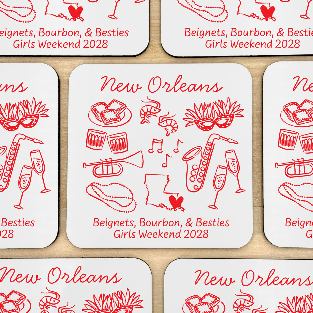 Custom Wedding Coasters, Girls Trip, New Orleans Bachelorette Coasters