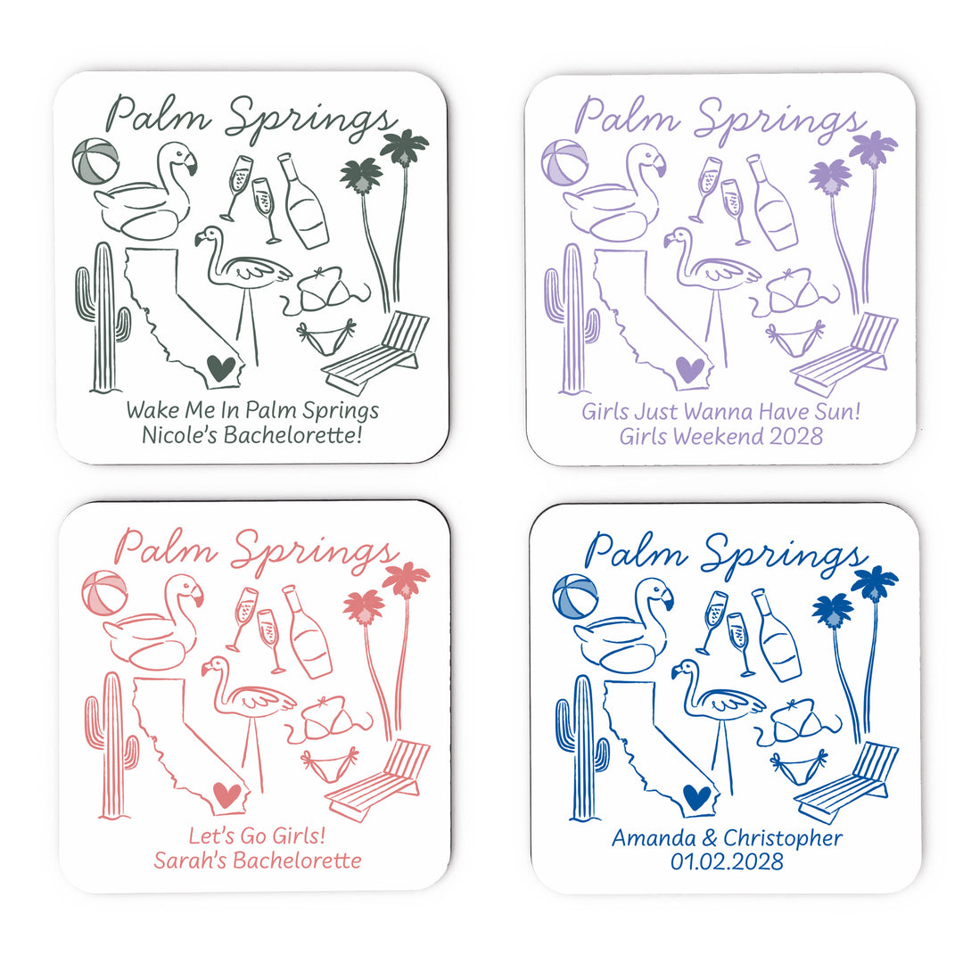Custom Wedding Coasters, Girls Trip, Palm Springs Bachelorette Coasters