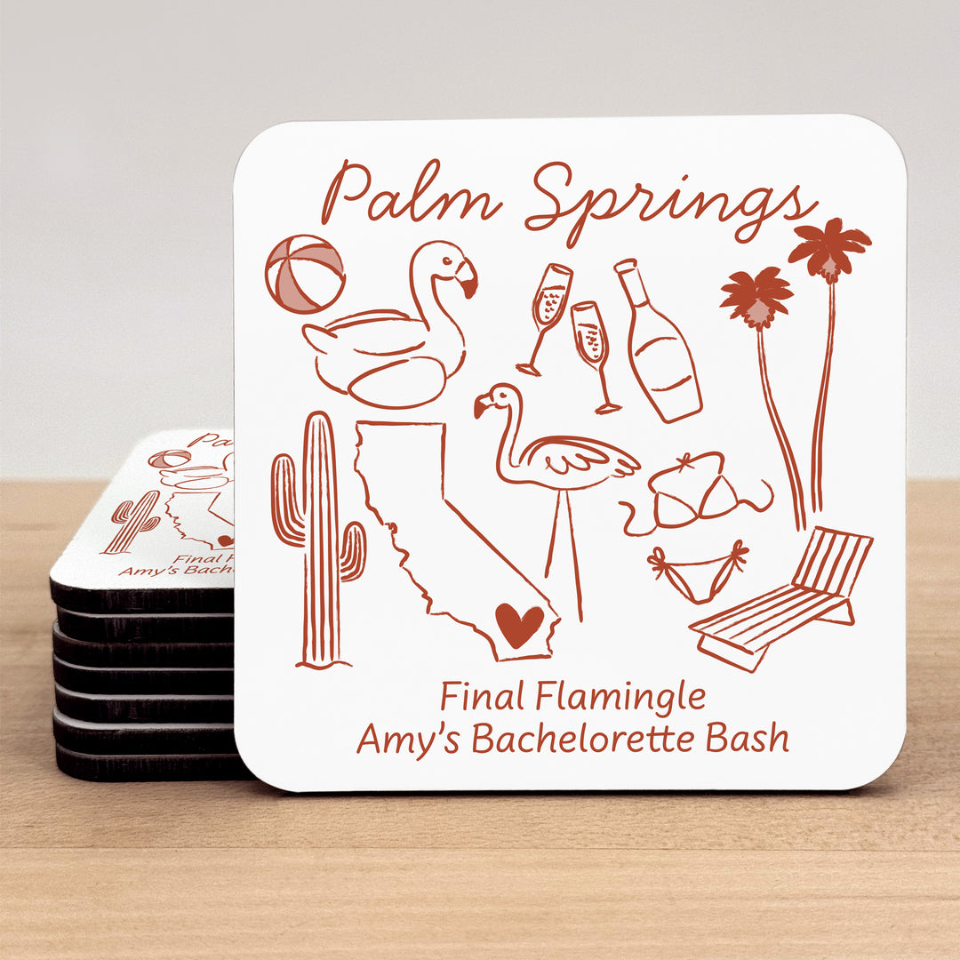 Custom Wedding Coasters, Girls Trip, Palm Springs Bachelorette Coasters