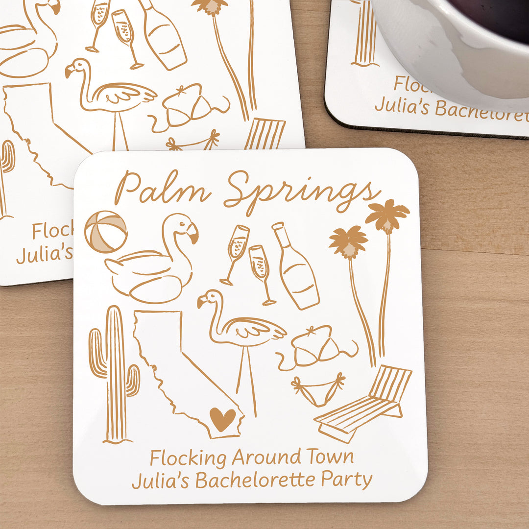 Custom Wedding Coasters, Girls Trip, Palm Springs Bachelorette Coasters