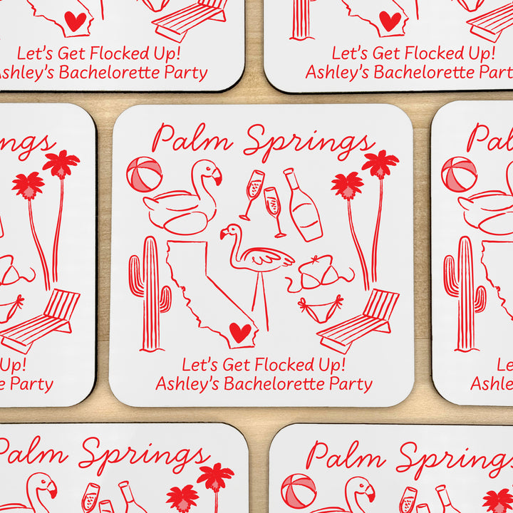 Custom Wedding Coasters, Girls Trip, Palm Springs Bachelorette Coasters