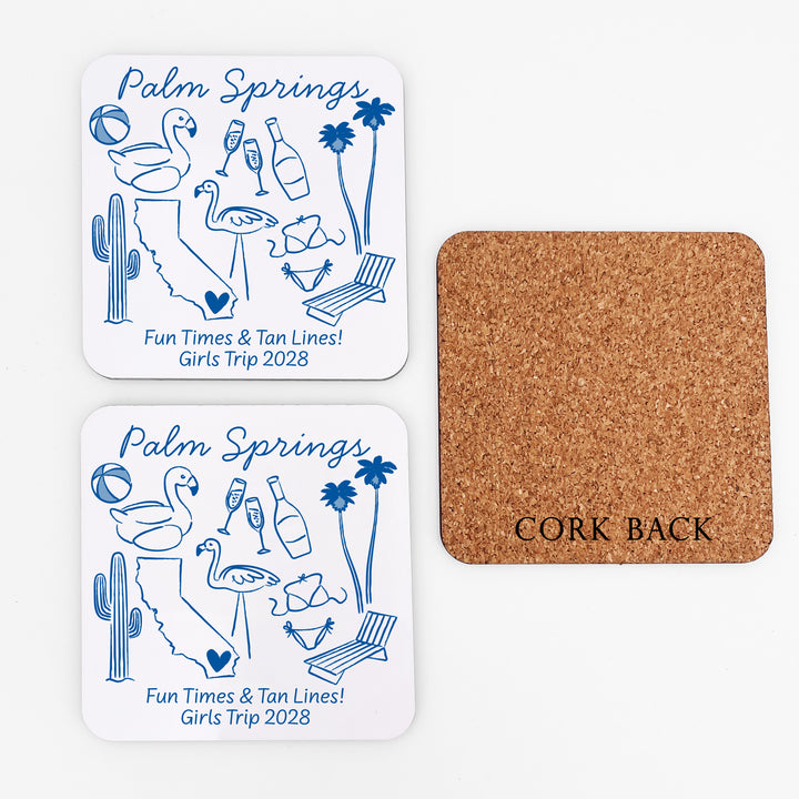 Custom Wedding Coasters, Girls Trip, Palm Springs Bachelorette Coasters
