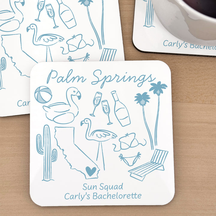 Custom Wedding Coasters, Girls Trip, Palm Springs Bachelorette Coasters