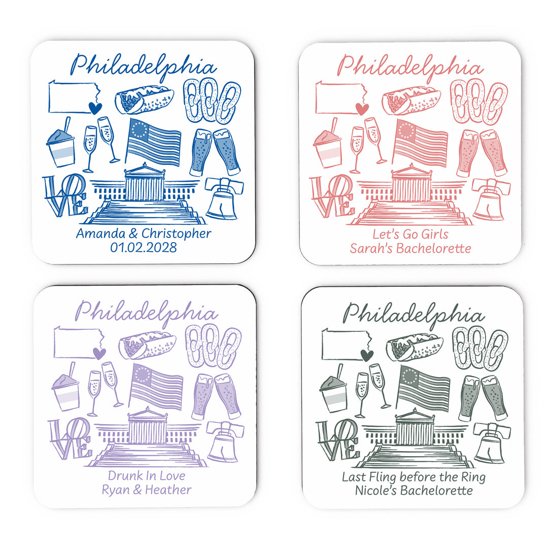 Custom Wedding Coasters, Girls Trip, Philadelphia Bachelorette Coasters