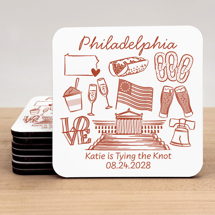 Custom Wedding Coasters, Girls Trip, Philadelphia Bachelorette Coasters