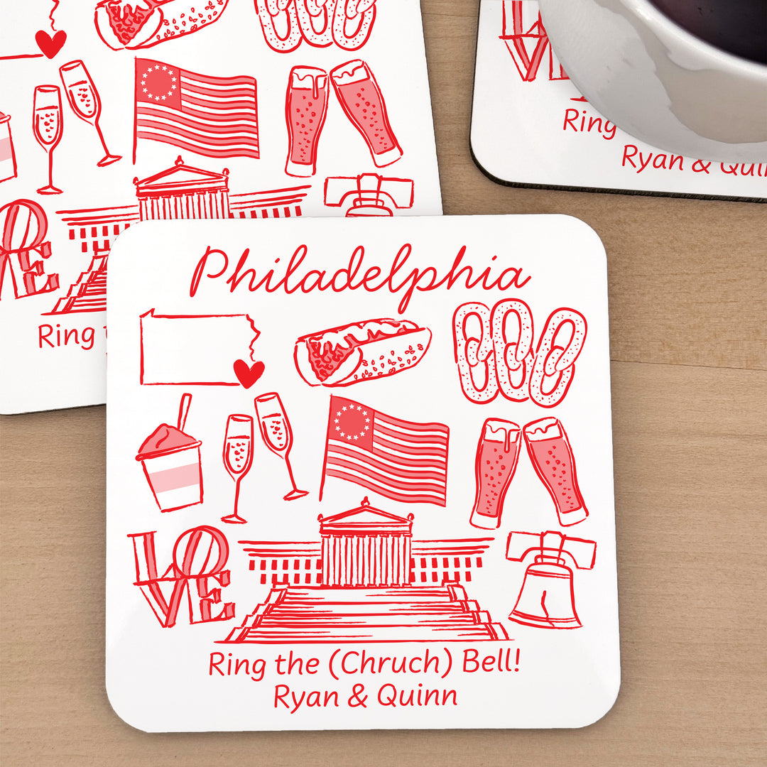 Custom Wedding Coasters, Girls Trip, Philadelphia Bachelorette Coasters