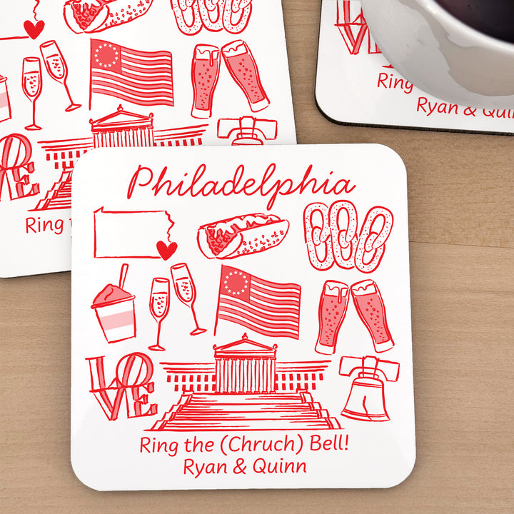Custom Wedding Coasters, Girls Trip, Philadelphia Bachelorette Coasters