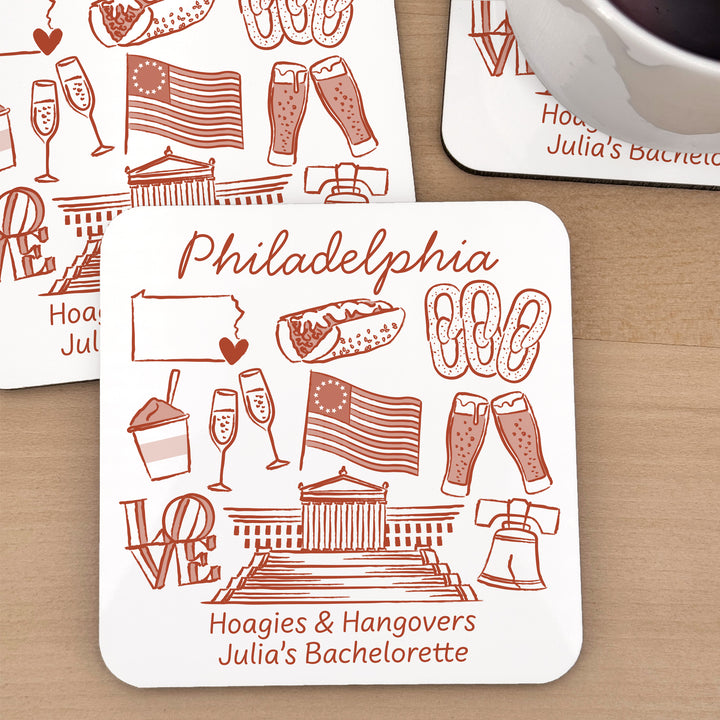 Custom Wedding Coasters, Girls Trip, Philadelphia Bachelorette Coasters