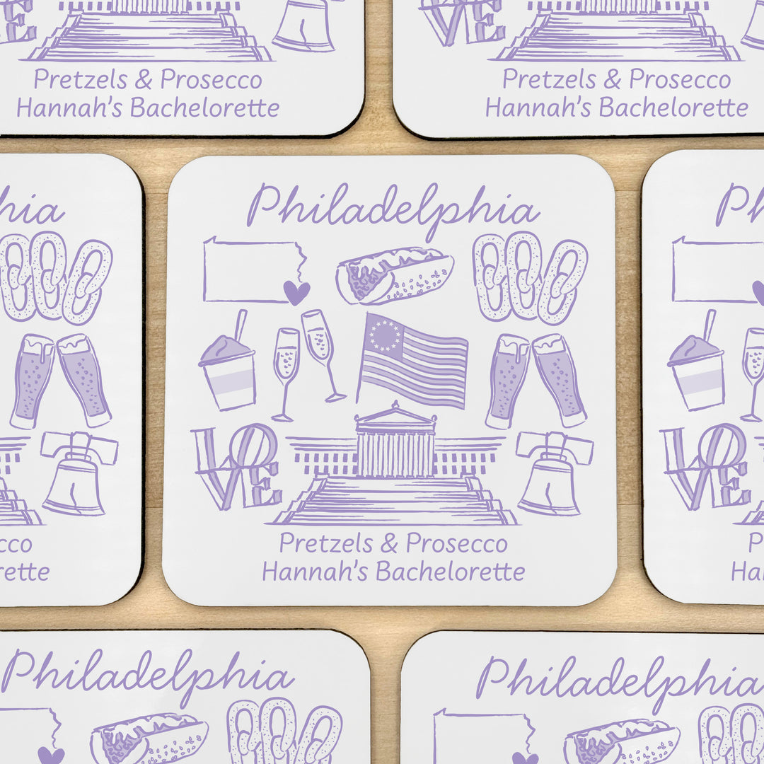 Custom Wedding Coasters, Girls Trip, Philadelphia Bachelorette Coasters