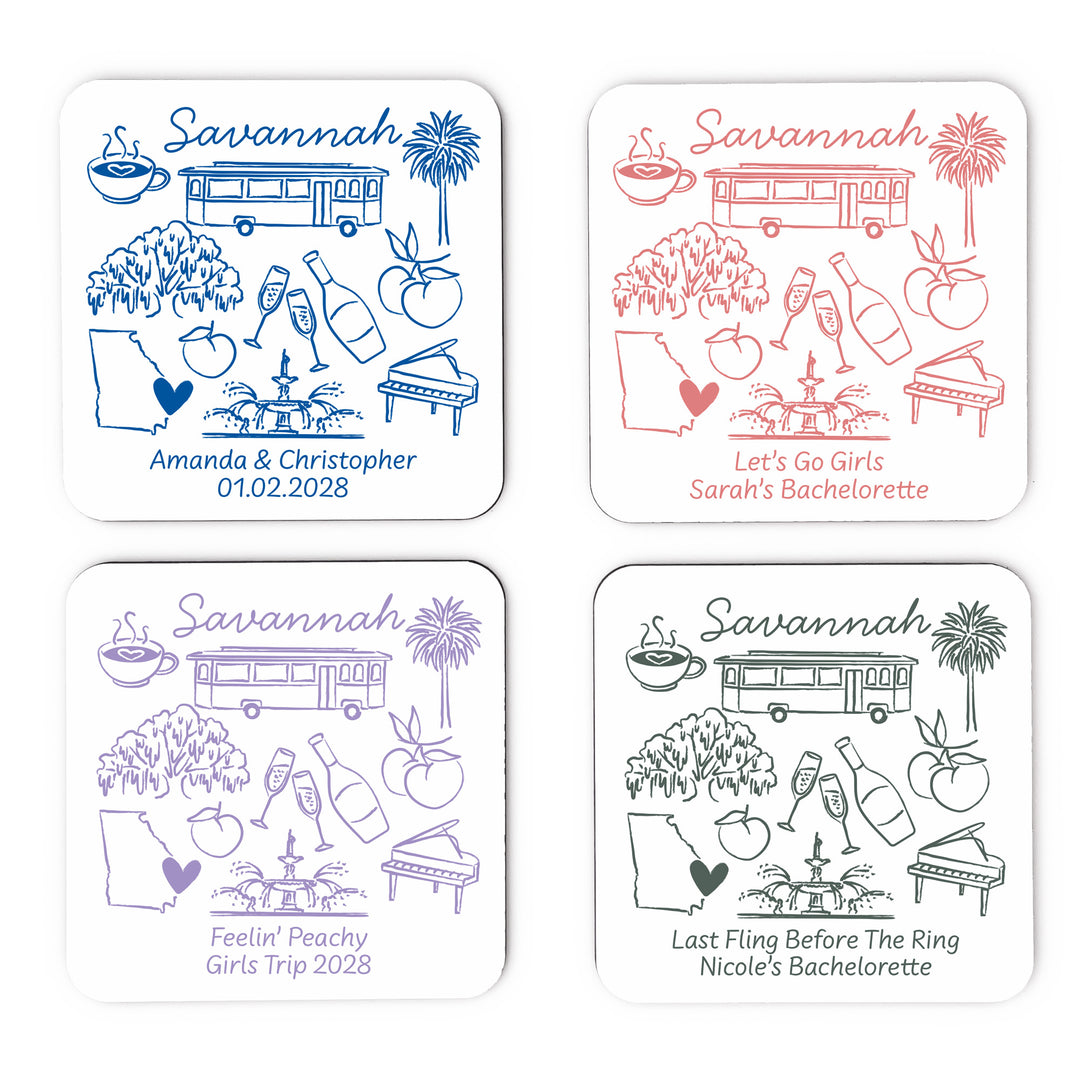 Custom Wedding Coasters, Girls Trip, Savannah Bachelorette Coasters