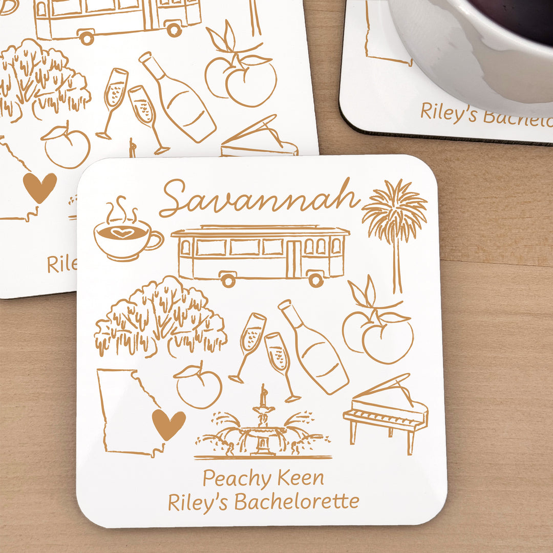 Custom Wedding Coasters, Girls Trip, Savannah Bachelorette Coasters