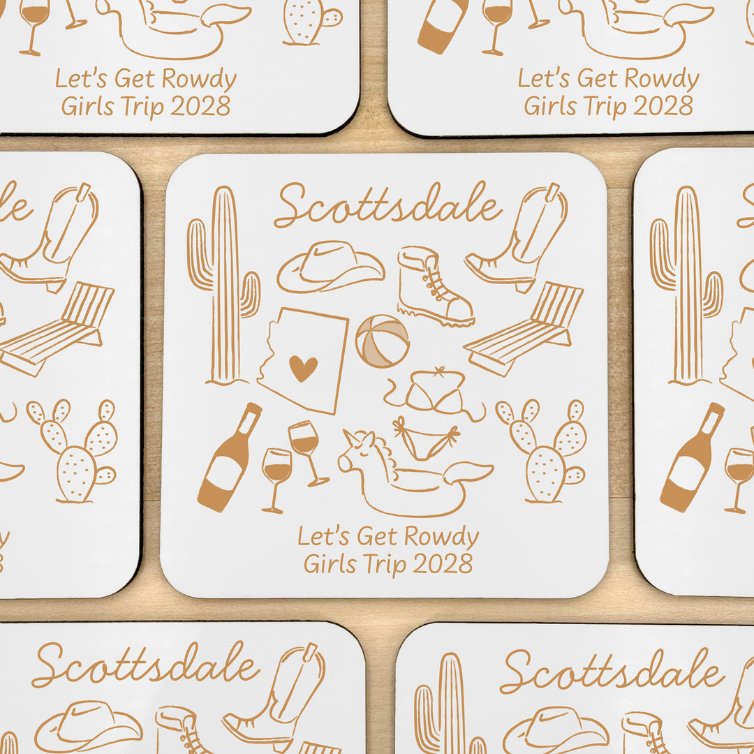 Custom Wedding Coasters, Girls Trip, Scottsdale Bachelorette Coasters