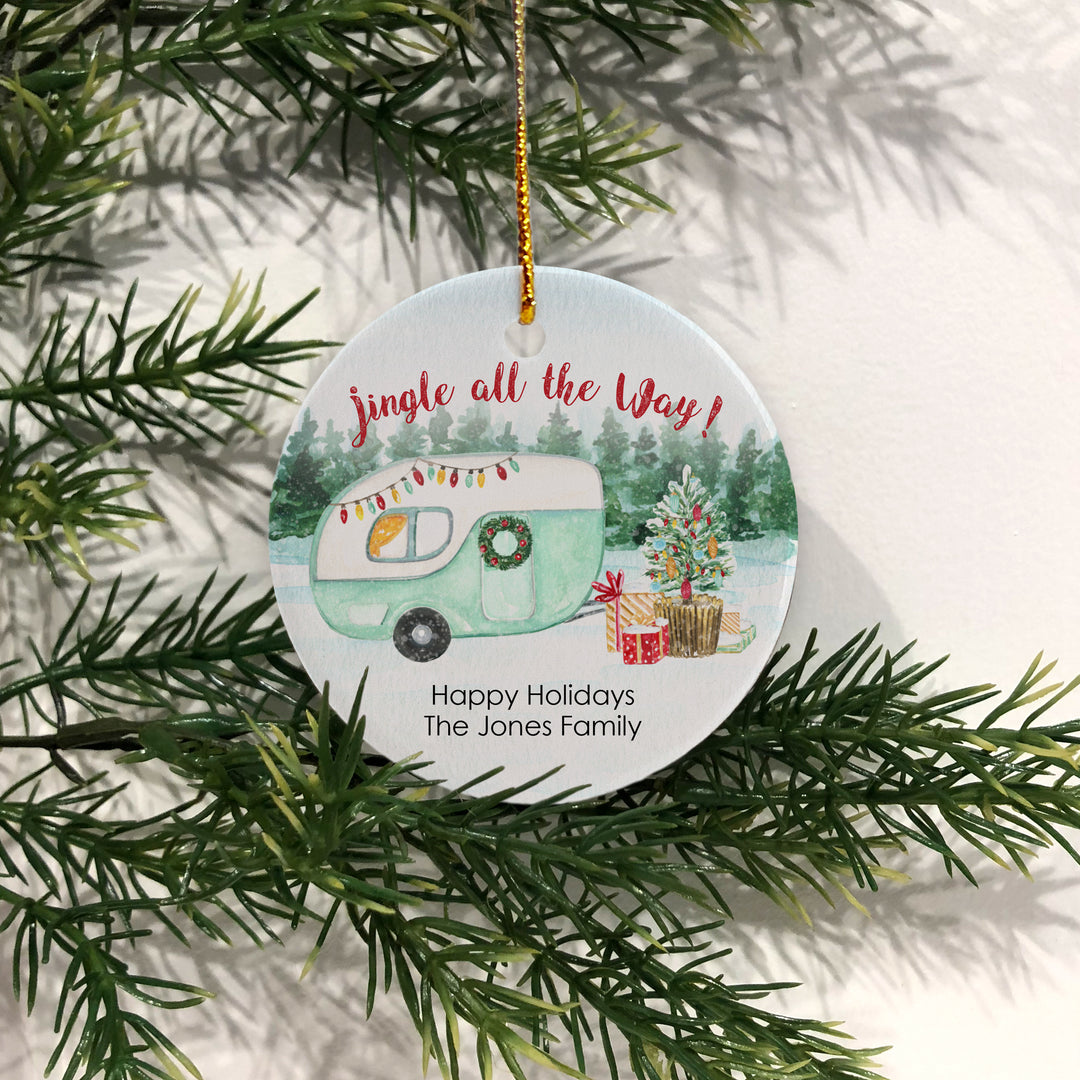 Happy Camper Christmas Ornament, Personalized Camping Ornament