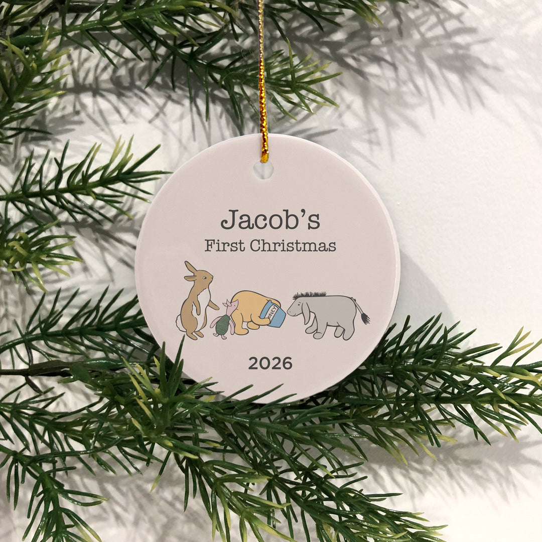 Classic Winnie the Pooh Ornament,  Personalized Baby's First Christmas Ornament, Pooh and Friends