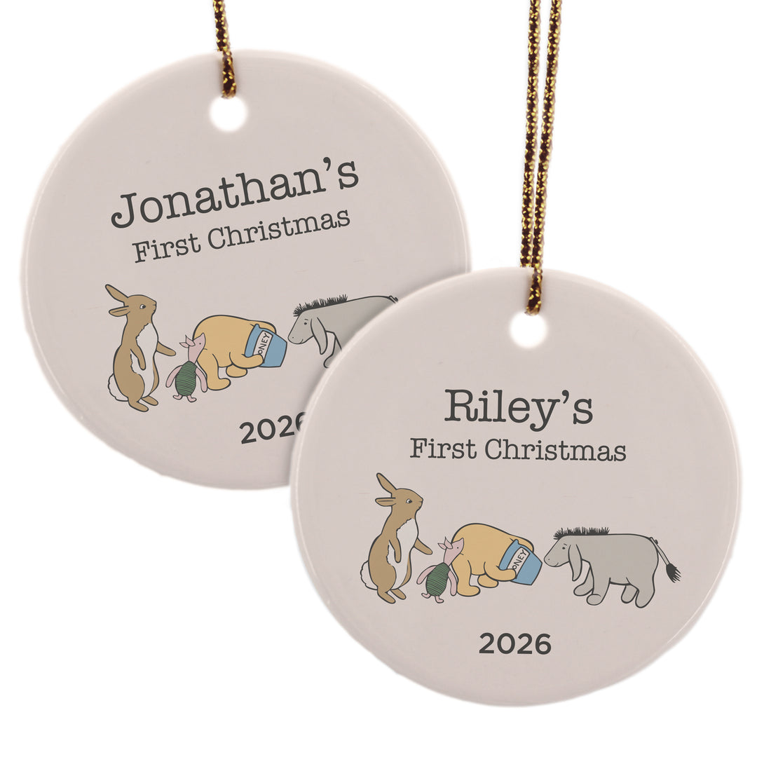 Classic Winnie the Pooh Ornament,  Personalized Baby's First Christmas Ornament, Pooh and Friends