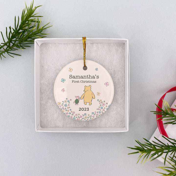Classic Winnie the Pooh Ornament,  Personalized Baby's First Christmas Ornament, Pooh and Piglet