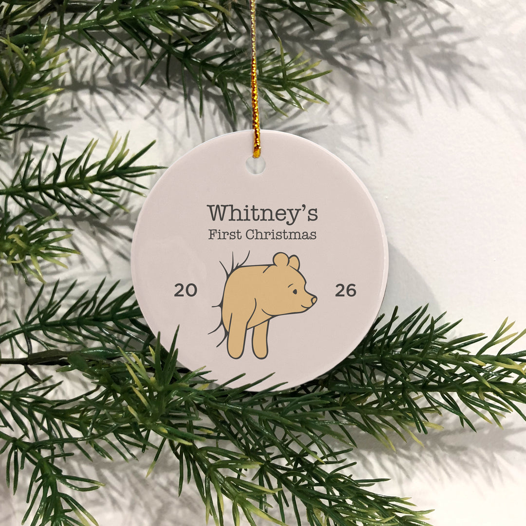 Classic Winnie the Pooh Ornament,  Personalized Baby's First Christmas Ornament, Pooh Got Stuck