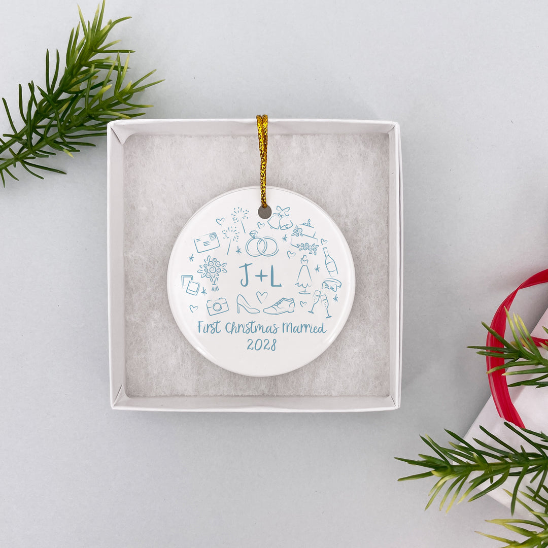 Personalized Christmas Ornament, Hand Drawn Wedding Icon Pattern Sketch