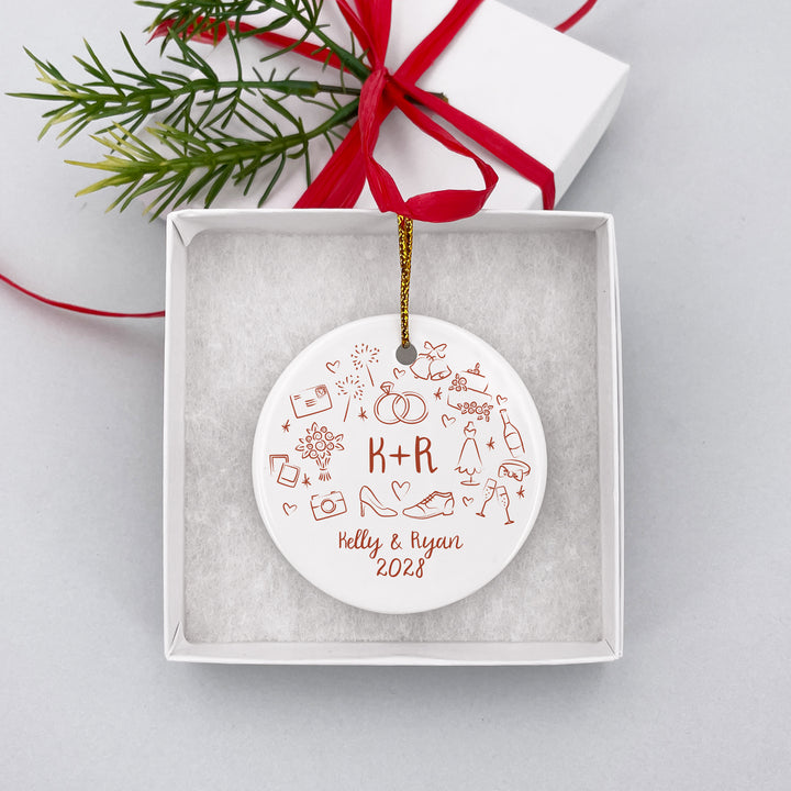 Personalized Christmas Ornament, Hand Drawn Wedding Icon Pattern Sketch