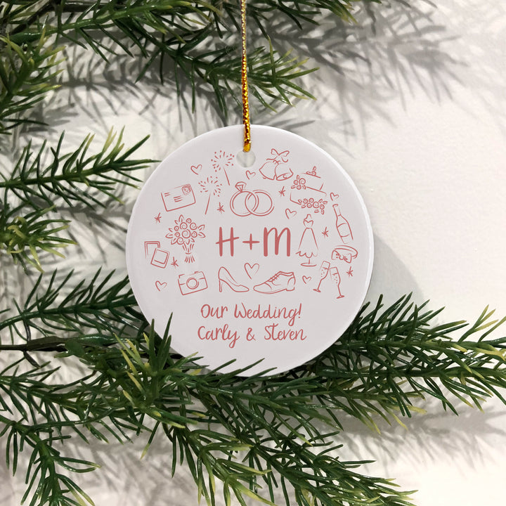 Personalized Christmas Ornament, Hand Drawn Wedding Icon Pattern Sketch