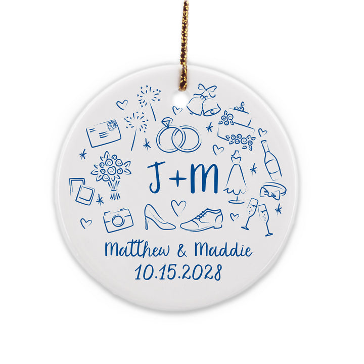 Personalized Christmas Ornament, Hand Drawn Wedding Icon Pattern Sketch