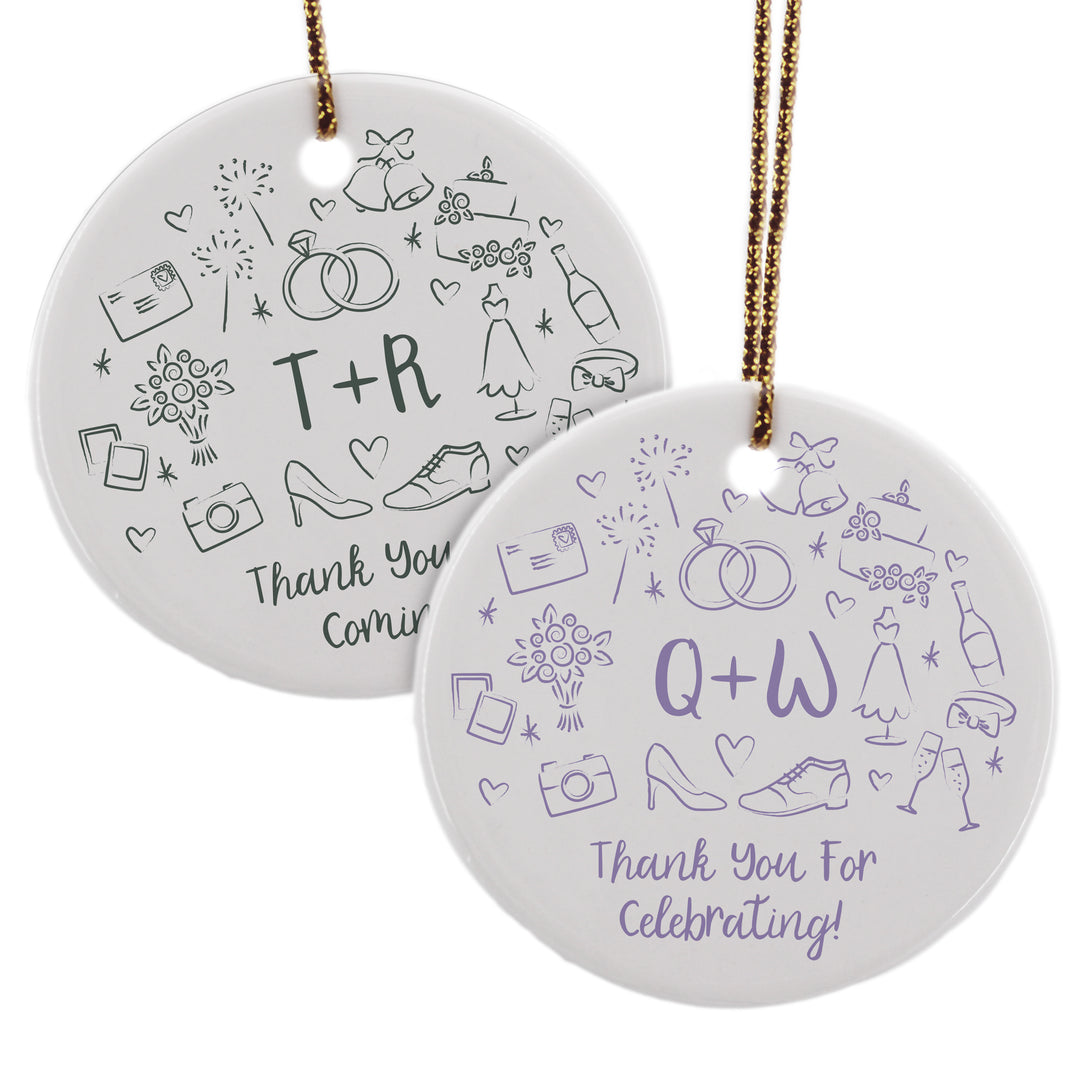 Personalized Christmas Ornament, Hand Drawn Wedding Icon Pattern Sketch
