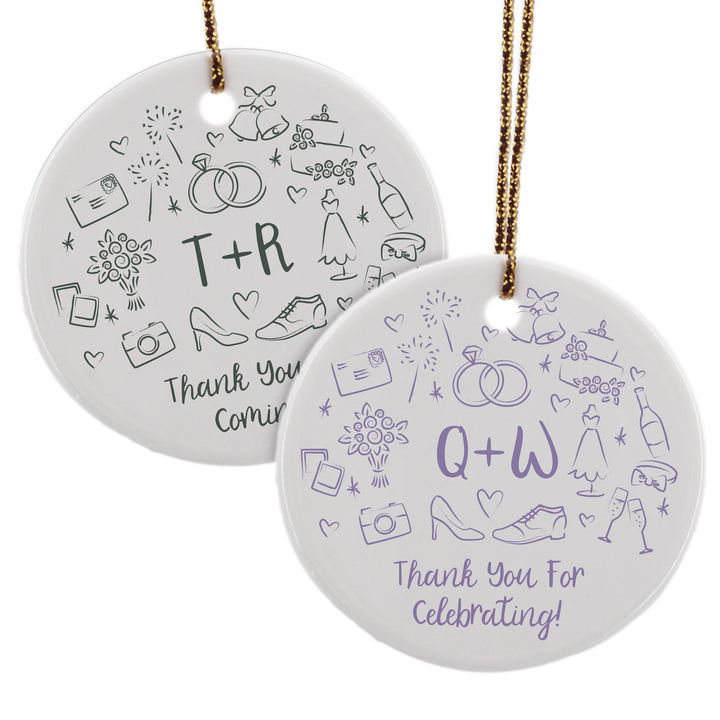 Personalized Christmas Ornament, Hand Drawn Wedding Icon Pattern Sketch