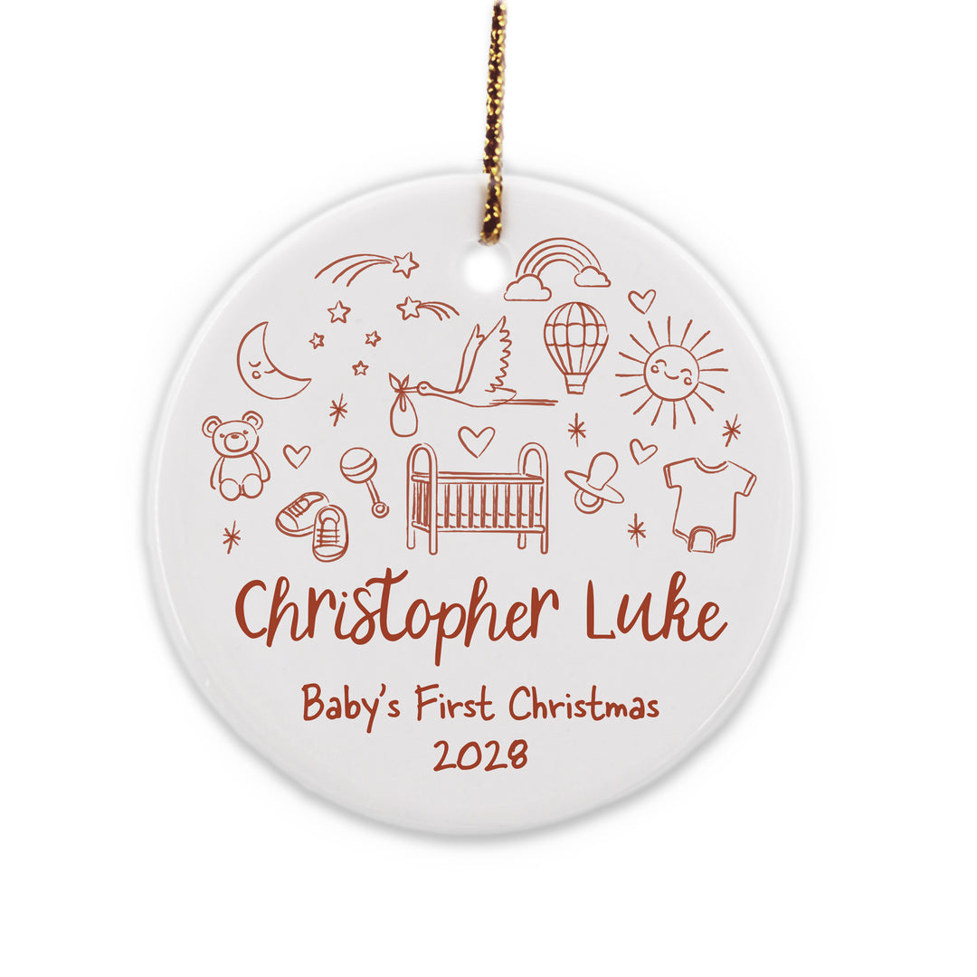 Personalized Christmas Ornament, Hand Drawn Baby Icon Pattern Sketch