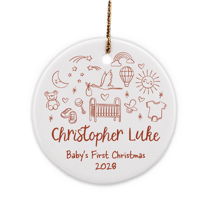 Personalized Christmas Ornament, Hand Drawn Baby Icon Pattern Sketch