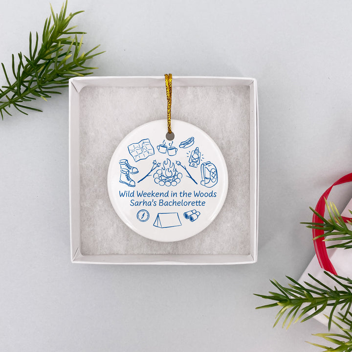 Custom Camping Doodle Ornament, Bachelorette Ornament, Family Vacation Keepsake