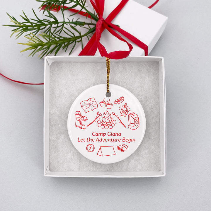 Custom Camping Doodle Ornament, Bachelorette Ornament, Family Vacation Keepsake
