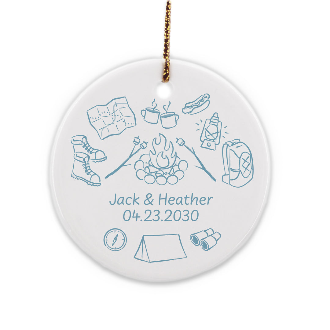 Custom Camping Doodle Ornament, Bachelorette Ornament, Family Vacation Keepsake