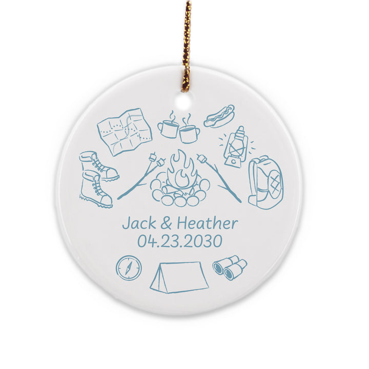 Custom Camping Doodle Ornament, Bachelorette Ornament, Family Vacation Keepsake