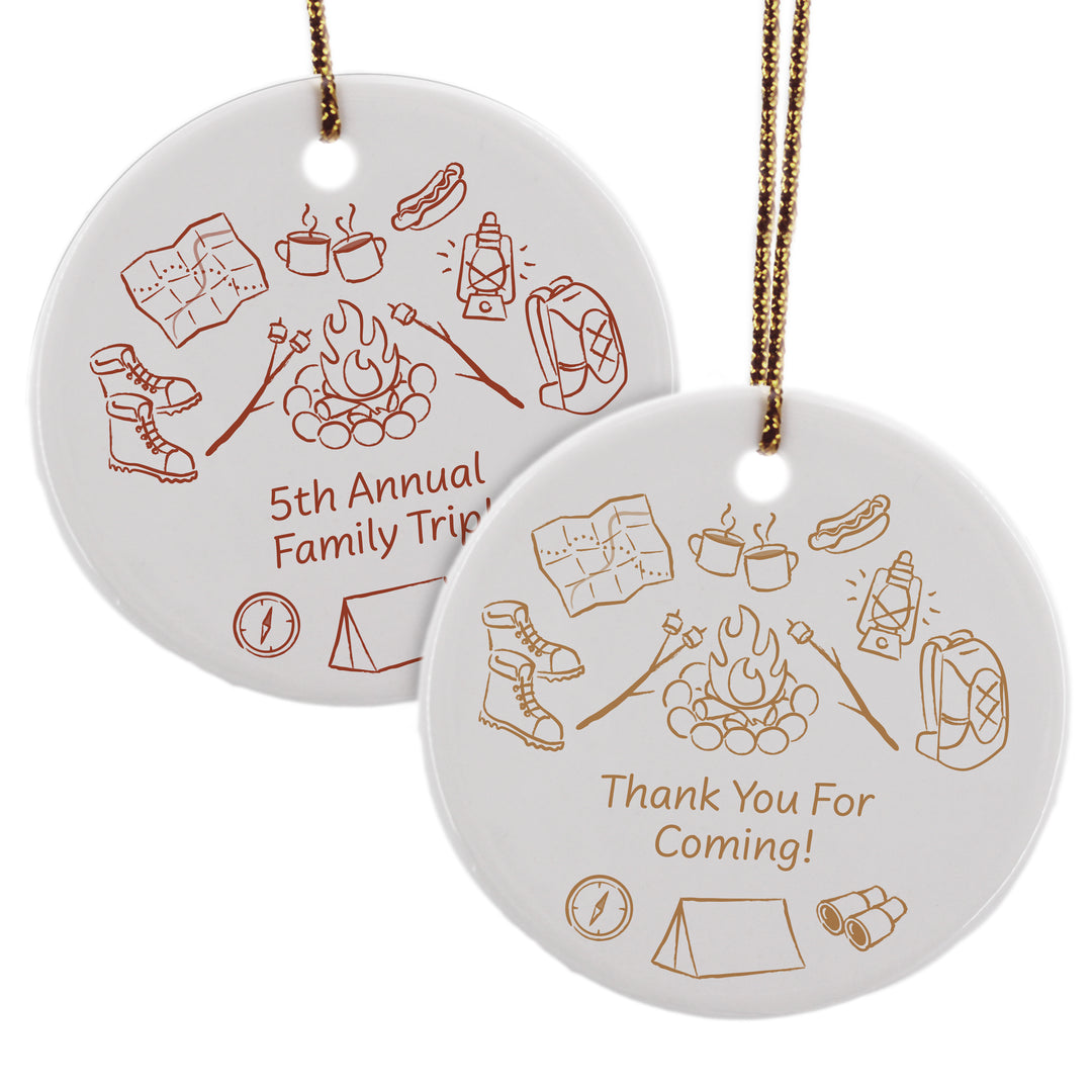 Custom Camping Doodle Ornament, Bachelorette Ornament, Family Vacation Keepsake