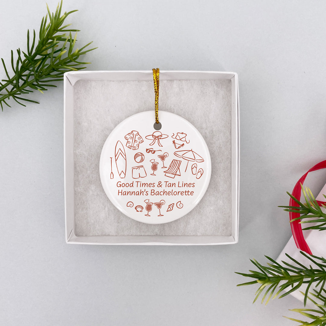 Custom Beach Doodle Ornament, Bachelorette Ornament, Family Vacation Keepsake