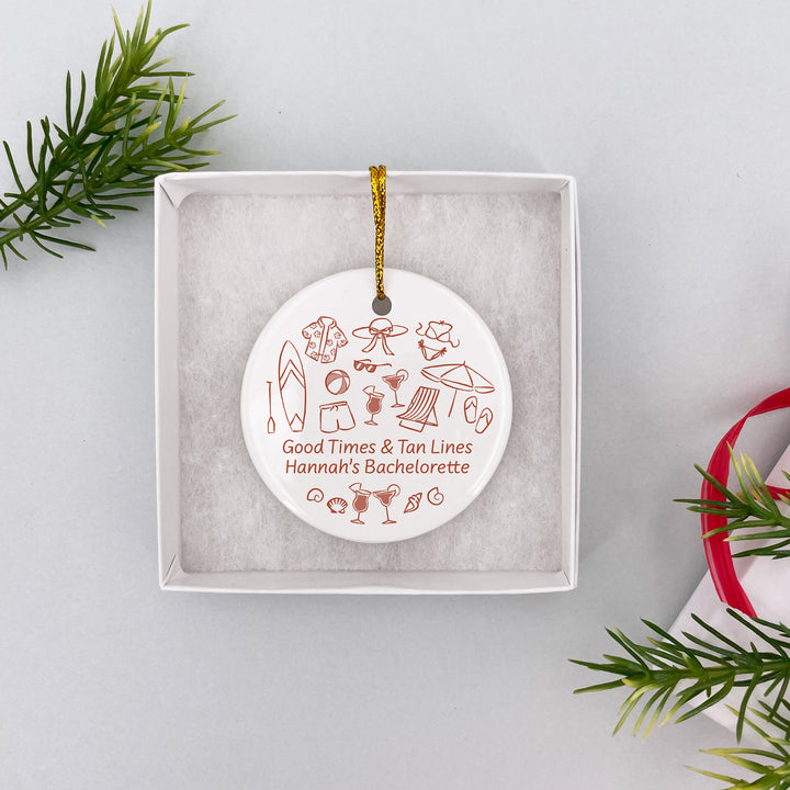 Custom Beach Doodle Ornament, Bachelorette Ornament, Family Vacation Keepsake