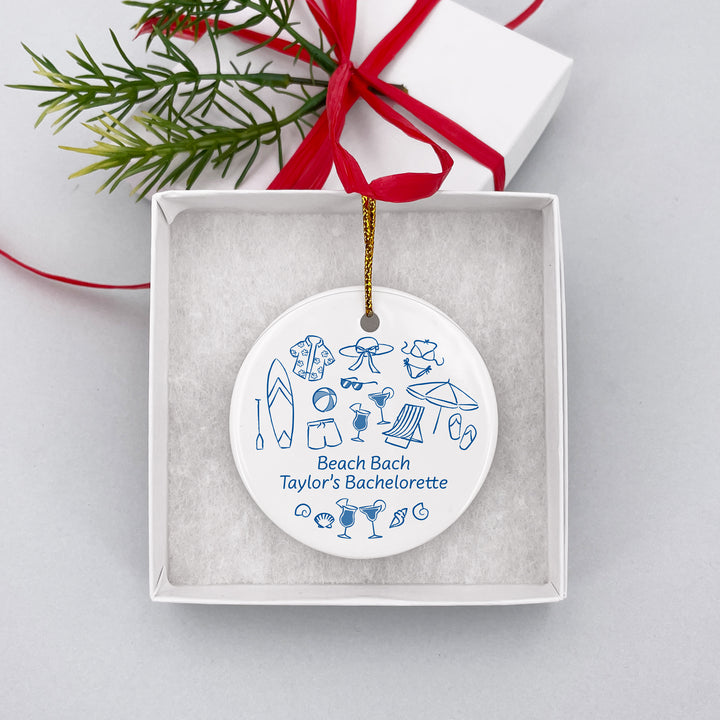 Custom Beach Doodle Ornament, Bachelorette Ornament, Family Vacation Keepsake