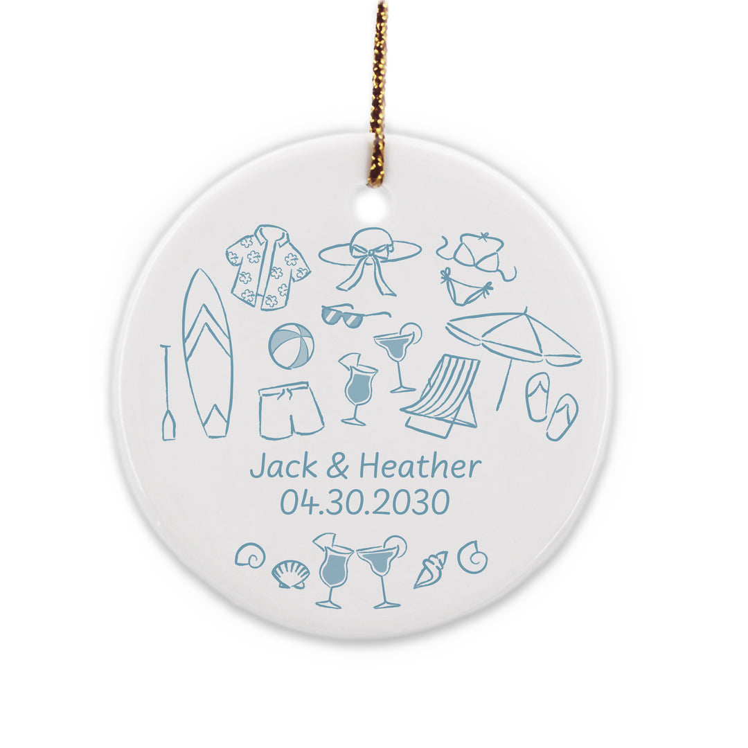 Custom Beach Doodle Ornament, Bachelorette Ornament, Family Vacation Keepsake