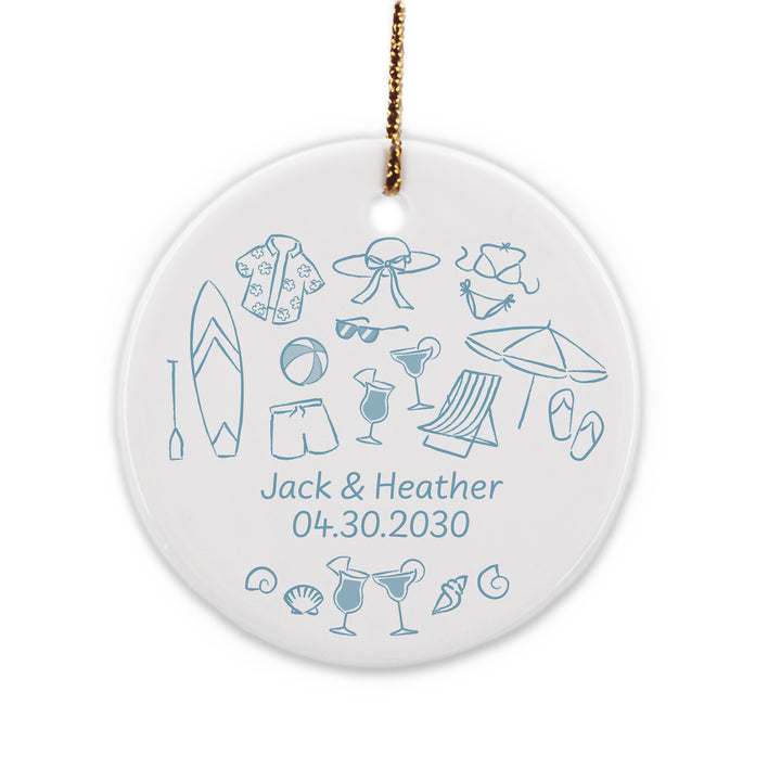 Custom Beach Doodle Ornament, Bachelorette Ornament, Family Vacation Keepsake
