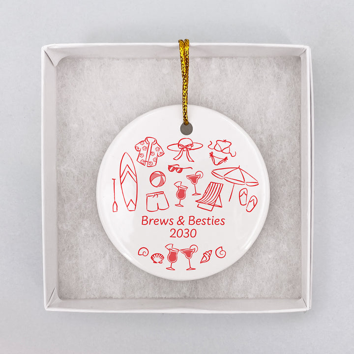 Custom Beach Doodle Ornament, Bachelorette Ornament, Family Vacation Keepsake