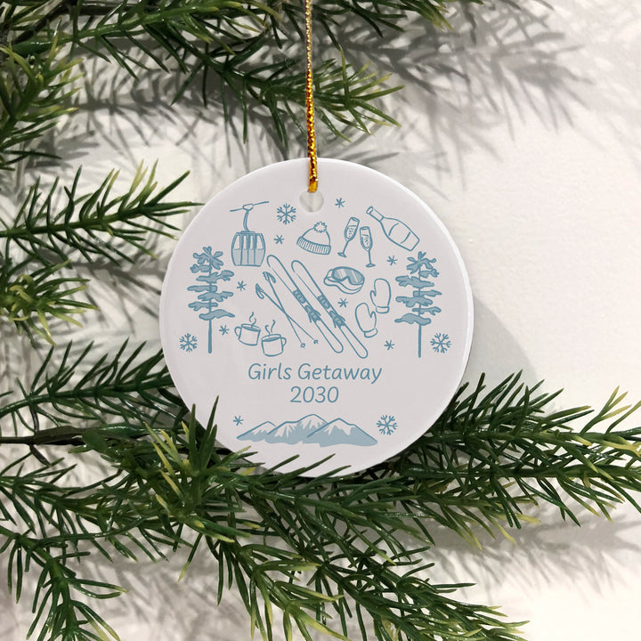 Custom Ski Doodle Ornament, Après Ski Bachelorette Ornament, Family Vacation Keepsake