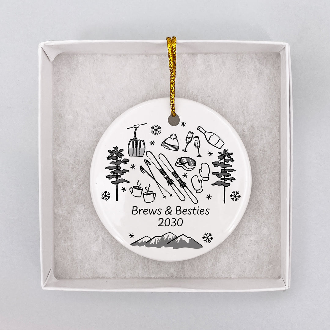 Custom Ski Doodle Ornament, Après Ski Bachelorette Ornament, Family Vacation Keepsake