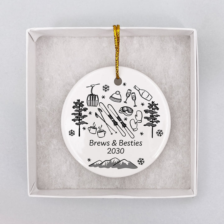 Custom Ski Doodle Ornament, Après Ski Bachelorette Ornament, Family Vacation Keepsake