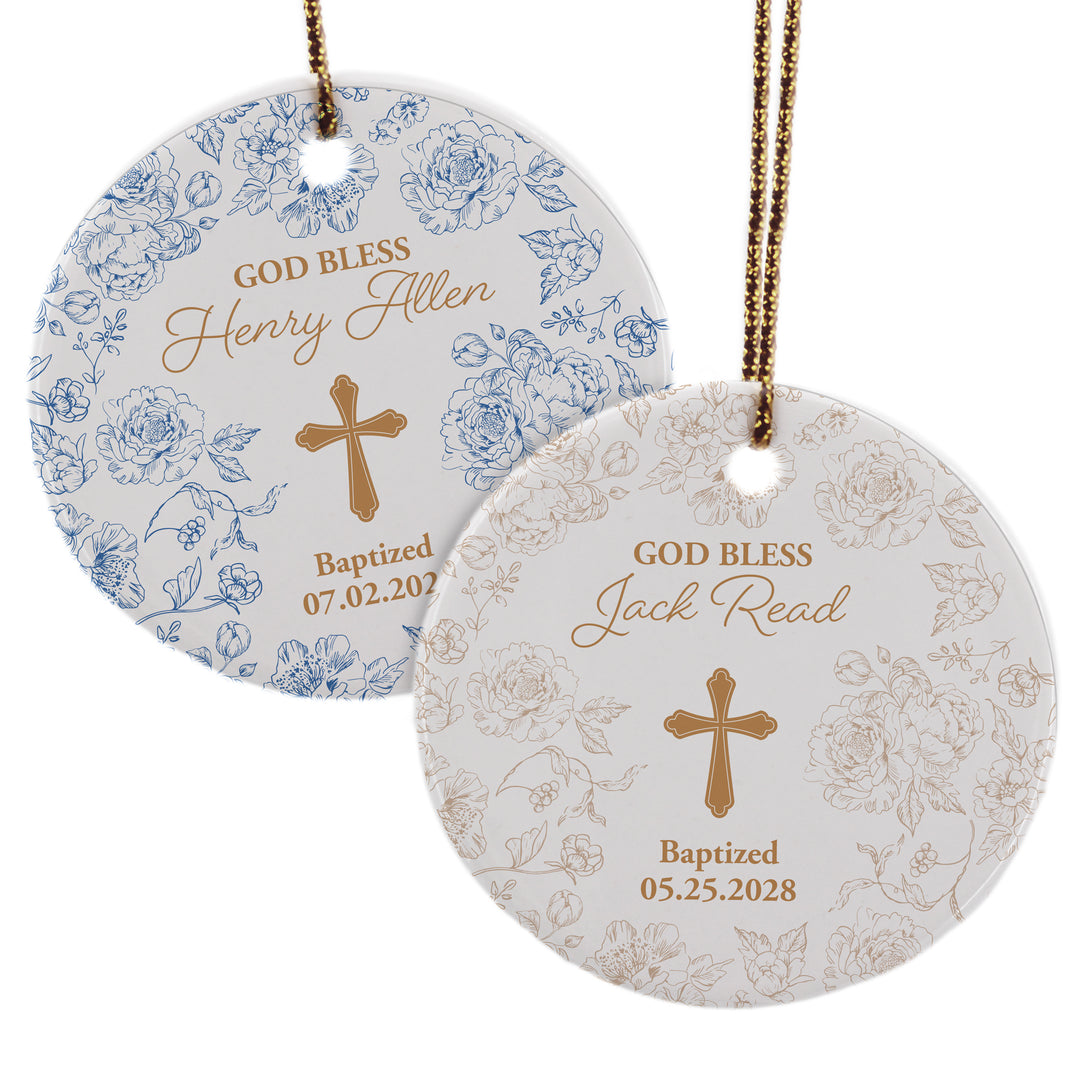 Personalized Baptism Ornament, First Holy Communion, Chinoiserie Toile Baptism Ornament