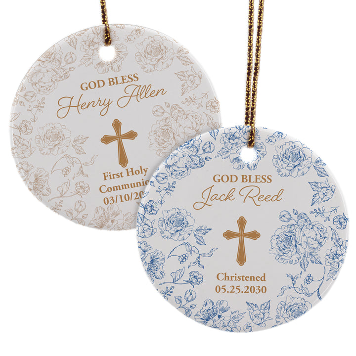 Personalized Baptism Ornament, First Holy Communion, Chinoiserie Toile Baptism Ornament