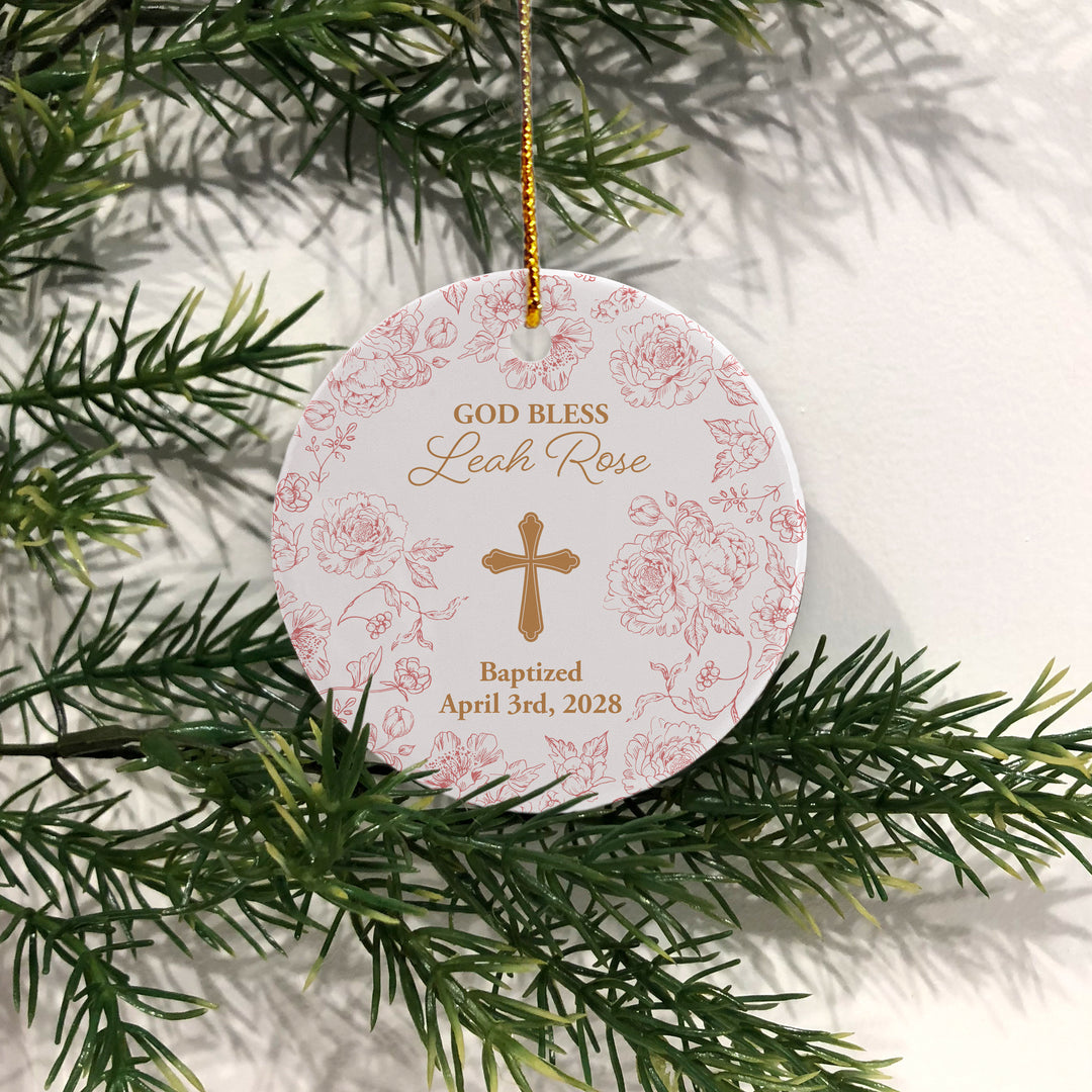 Personalized Baptism Ornament, First Holy Communion, Chinoiserie Toile Baptism Ornament