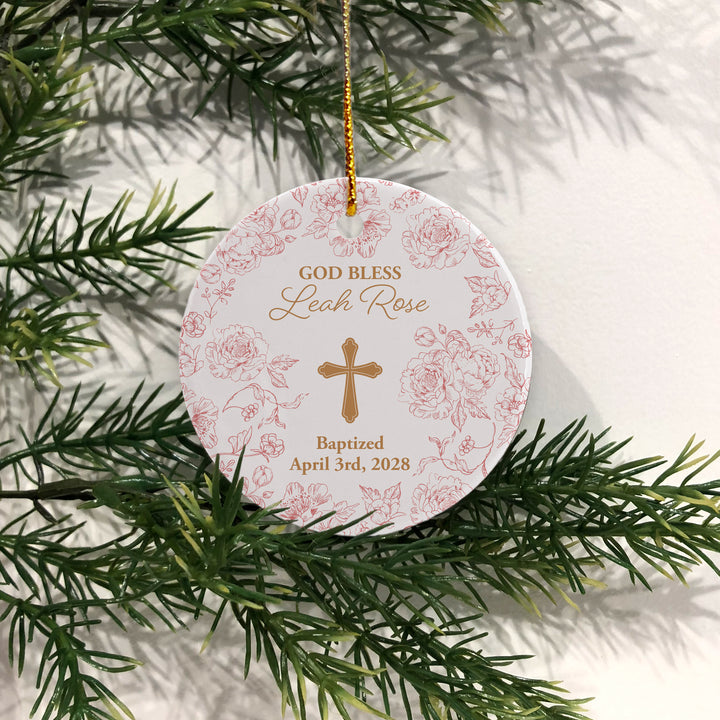 Personalized Baptism Ornament, First Holy Communion, Chinoiserie Toile Baptism Ornament