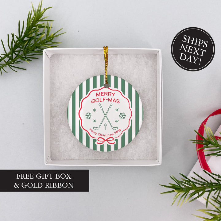 Personalized Golf Christmas Ornament, Oh Christmas Tee, Golf Stripe Christmas Ornament