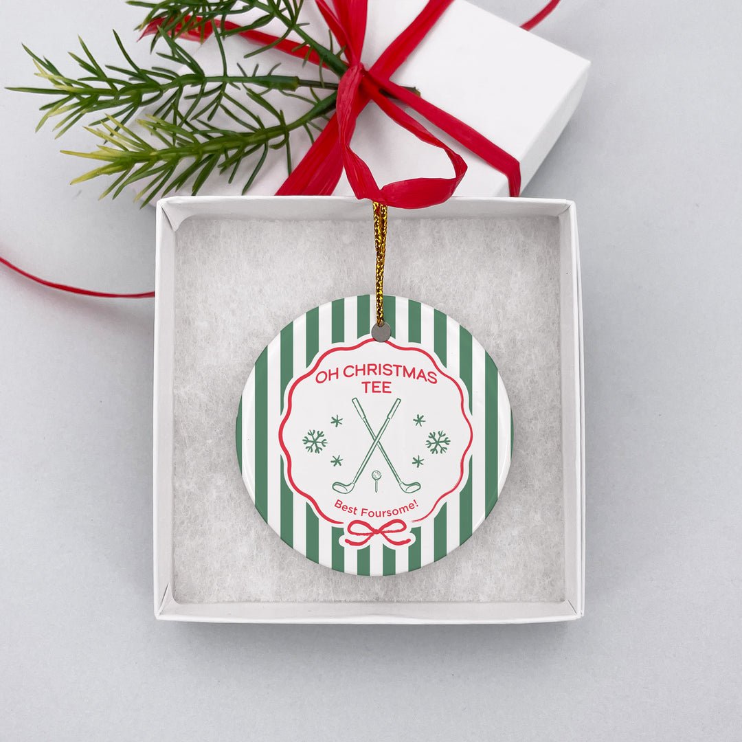 Personalized Golf Christmas Ornament, Oh Christmas Tee, Golf Stripe Christmas Ornament